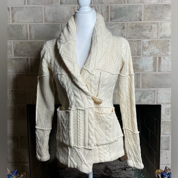 Denim & Supply Ralph Lauren Sweaters - Vtg HTF RARE Ralph Lauren LRL Denim Jeans Wool Shawl Collar Sweater Sz S EUC